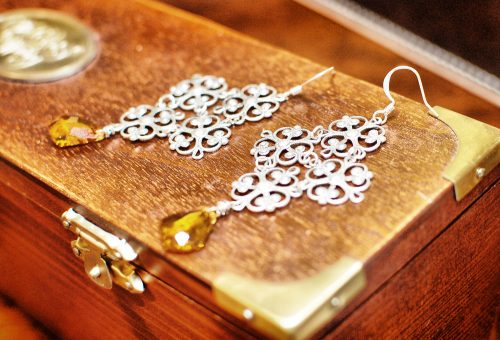 Silver Filigree Earrings with Amber Swarovski Crystals