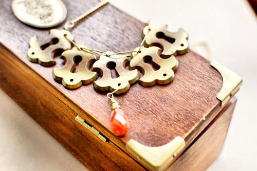 Gold Key Plate Necklace