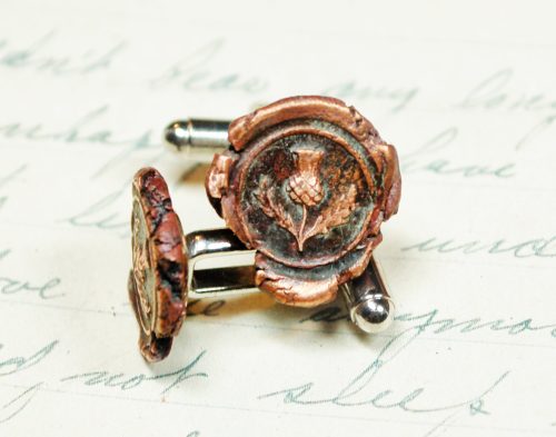 Scotland Thistle Wax Seal Cufflinks - Scottish Cuff Links in Copper