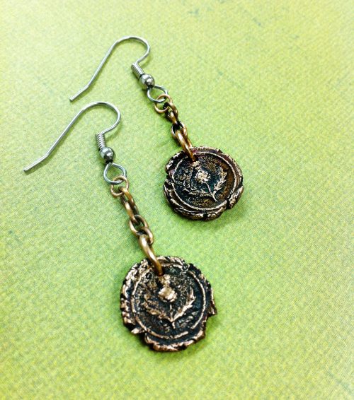 Scottish Thistle Antique Wax Seal Earrings - Copper Scotland Earrings